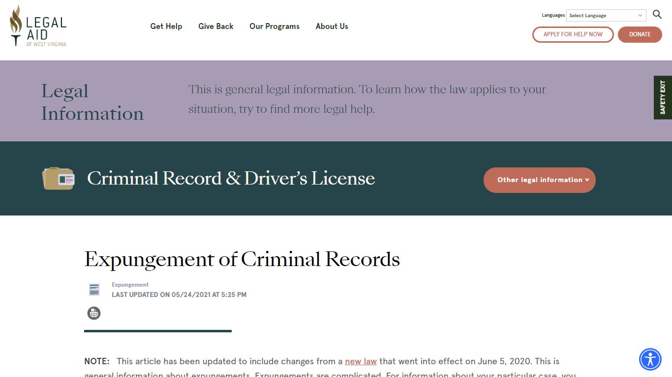 Expungement of Criminal Records - Legal Aid WV